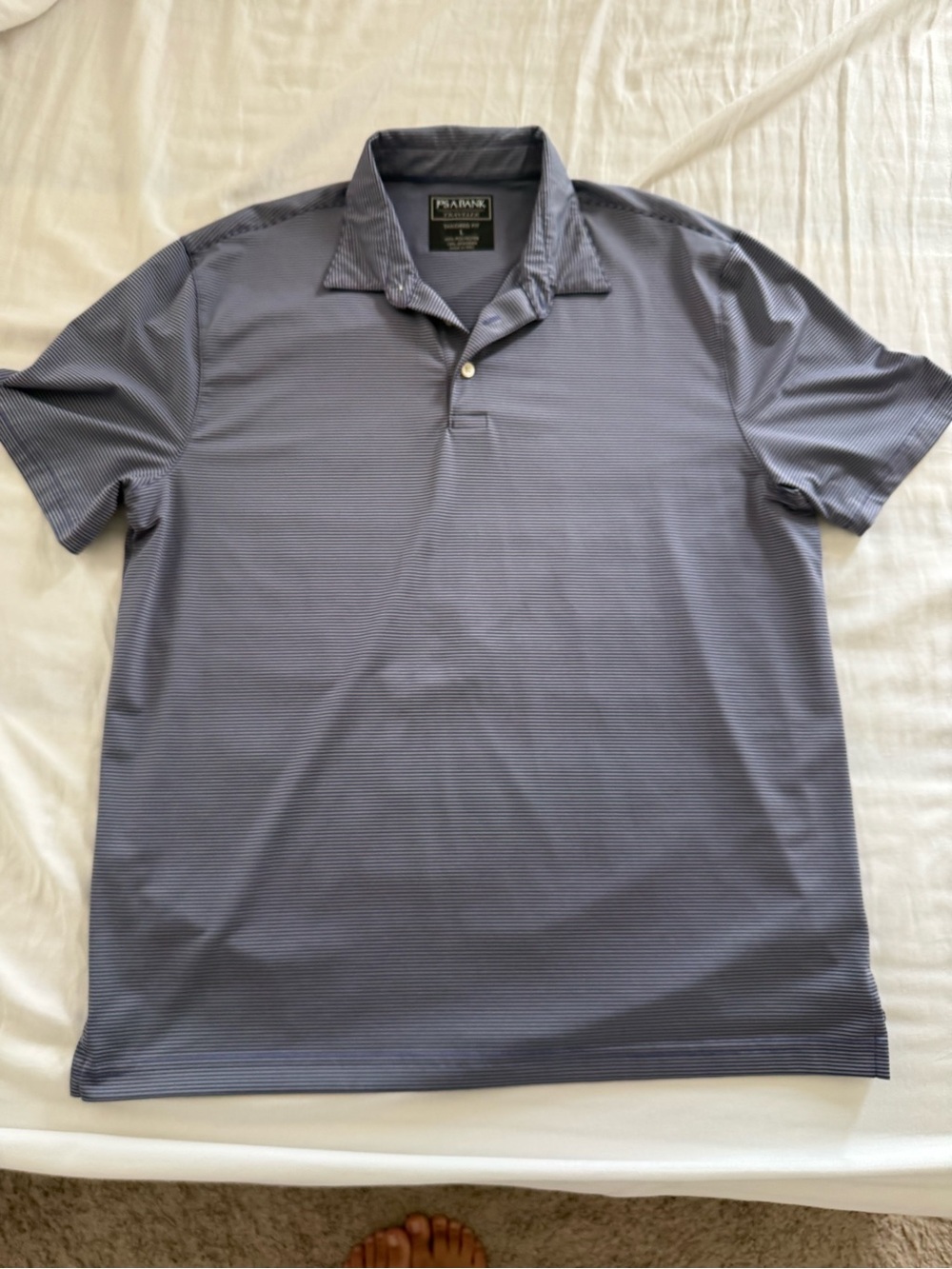 Jos. A. Bank Men's Short Sleeve Polo - navy and grey striped